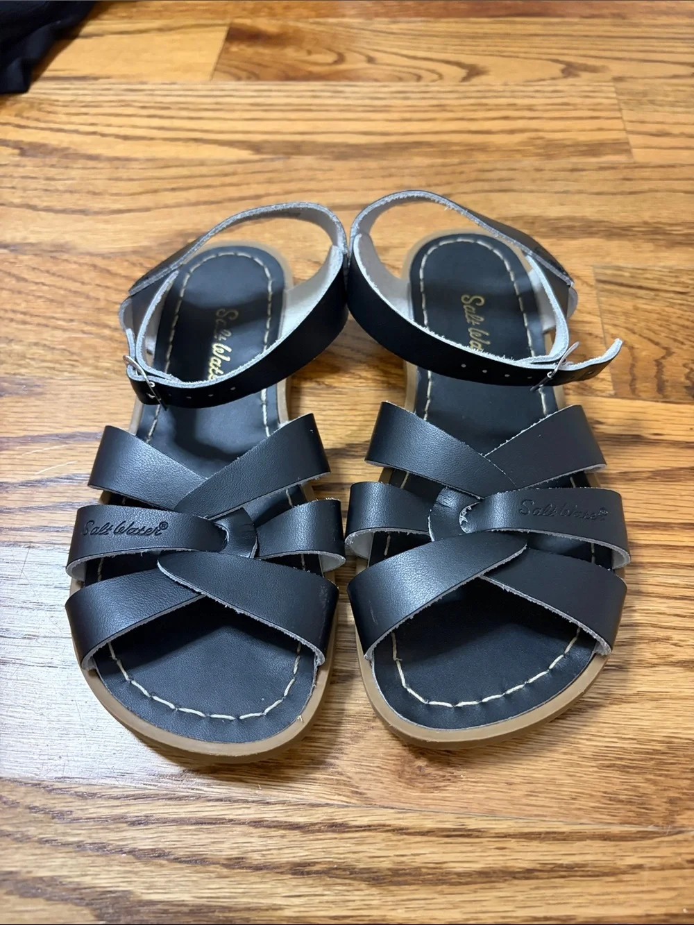 Kids Black Strappy Buckle Sandals by